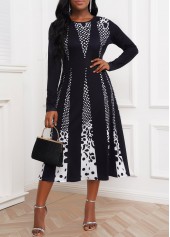 Long Sleeve Polka Dot White Contrast Dress