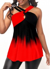 Ombre Cross Front Red Tank Top