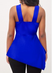 Royal Blue tops,Plain Color tops,ROTITA Royal Blue Cross Strap Asymmetric Hem Tank Top