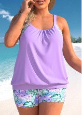 ROTITA Plus Size Floral Print Light Purple Tankini Set