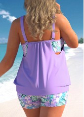 Light Purple plus size,Floral plus size,ROTITA Plus Size Floral Print Light Purple Tankini Set