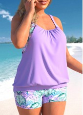 Light Purple plus size,Floral plus size,ROTITA Plus Size Floral Print Light Purple Tankini Set