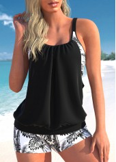 ROTITA Black Leaf Print Blouson Tankini Set