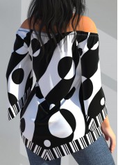 White tops,Geometric tops,ROTITA Polka Dot Striped White Cross Strap T Shirt