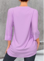 Light Purple tops,Plain Color tops,ROTITA Split Neck Light Purple Lace Stitching Blouse