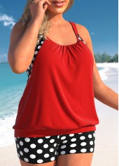 ROTITA Plus Size Red Polka Dot Tankini Set
