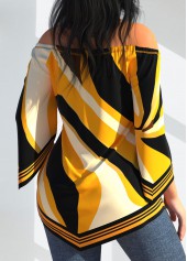 Yellow tops,Geometric tops,ROTITA Striped Asymmetric Hem Yellow T Shirt
