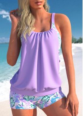 Light Purple plus size,Floral plus size,ROTITA Plus Size Floral Print Light Purple Tankini Set