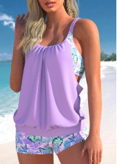 Light Purple plus size,Floral plus size,ROTITA Plus Size Floral Print Light Purple Tankini Set