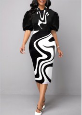 ROTITA Bowknot Black Short Sleeve Sheath Dress