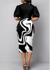 Black dresses,Geometric dresses,ROTITA Bowknot Black Short Sleeve Sheath Dress