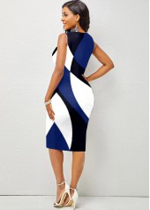 Geometric dresses,ROTITA Sleeveless Navy Blue Split Neck Dress