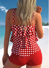 Red swimwear,Dot swimwear,ROTITA Polka Dot Layered Hem Red Tankini Set