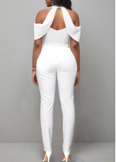 White jumpsuits&rompers,Plain Color jumpsuits&rompers,ROTITA Cold Shoulder Short Sleeve White Jumpsuit