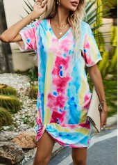 Multi Color dresses,Tie Dye dresses,Tie Dye Print Multi Color Twist Hem Dress