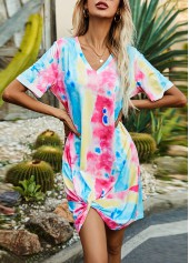Multi Color dresses,Tie Dye dresses,Tie Dye Print Multi Color Twist Hem Dress