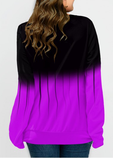 Purple plus size,Ombre plus size,ROTITA Plus Size Lace Up Ombre Long Sleeve Sweatshirt