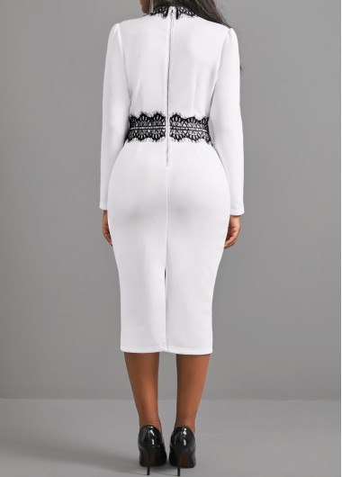 White dresses,Plain Color dresses,ROTITA Lace Patchwork White Long Sleeve Dress