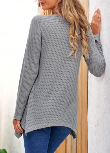 Grey tops,Plain Color tops,ROTITA Cowl Neck Contrast Grey Faux Two Piece Sweatshirt