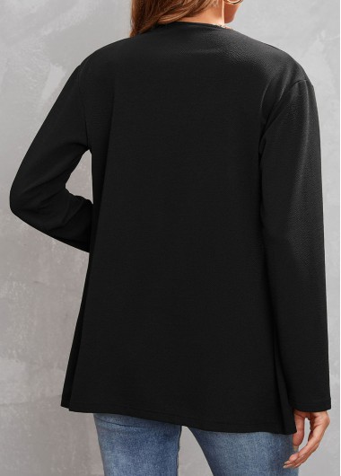 Black outerwear & coats,Plain Color outerwear & coats,Turndown Collar Black Pocket Long Sleeve Coat