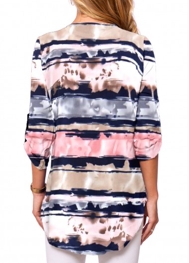 Multi Color tops,Striped tops,ROTITA Long Sleeve Quarter Zip V Neck Blouse