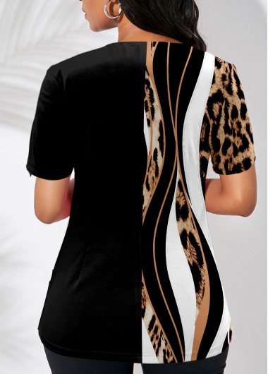 Multi Color tops,Leopard tops,ROTITA Asymmetric Hem Multi Color Leopard T Shirt