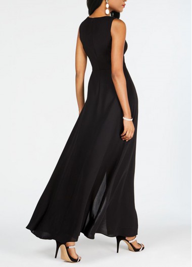 Black jumpsuits & rompers,Contrast Color jumpsuits & rompers,ROTITA Black Contrast Round Neck Sleeveless Jumpsuit