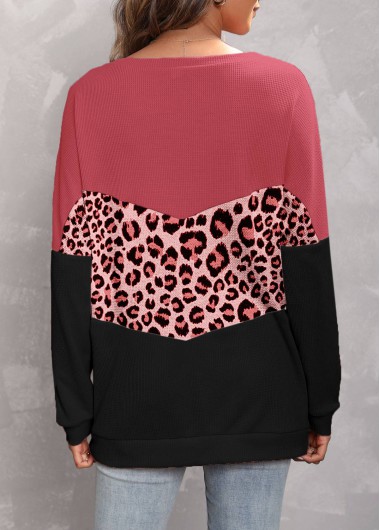 Dusty Pink tops,Leopard tops,ROTITA Leopard Dusty Pink Round Neck Sweatshirt