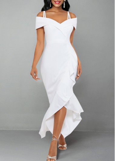 White dresses,Plain Color dresses,ROTITA White Strappy Cold Shoulder Short Sleeve Dress
