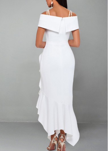 White dresses,Plain Color dresses,ROTITA White Strappy Cold Shoulder Short Sleeve Dress