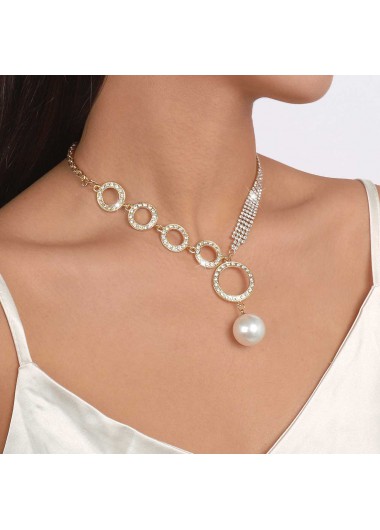 Gold jewelry,Other jewelry,Gold Pearl Rhinestone Circular Shape Necklace