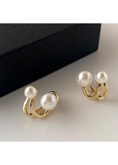 Golden jewelry,1 Pair Golden Metal Detail Pearl Earrings