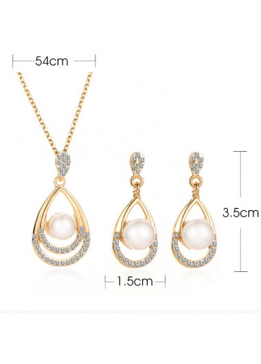 Gold jewelry,Gold Pearl Design Rhinestone Detail Necklace Set