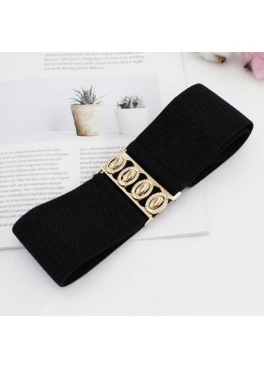 Black accessories,Black Wide Elastic Design Metal Detail Belt