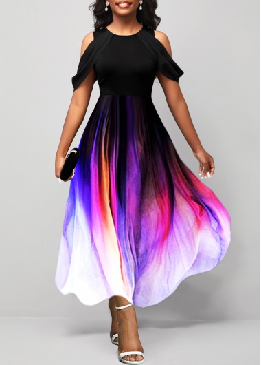 Black dresses,Ombre dresses,ROTITA Cold Shoulder Short Sleeve Black Dress