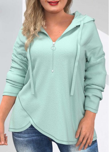 Mint Green plus size,Plain Color plus size,ROTITA Plus Size Mint Green Quarter Zip Sweatshirt