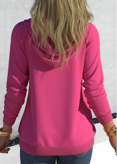 Hot Pink tops,Plain Color tops,ROTITA Rose Red Pocket Detail Drawstring Hoodie