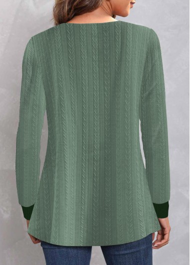 Green tops,Plain Color tops,ROTITA Long Sleeve Green V Neck T Shirt