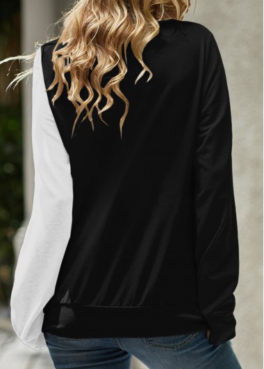 Black tops,Floral tops,ROTITA Floral Print Lace Up Long Sleeve Black Sweatshirt