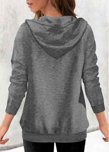 Grey tops,Plain Color tops,ROTITA Faux Denim Grey Decorative Pockets Hoodie