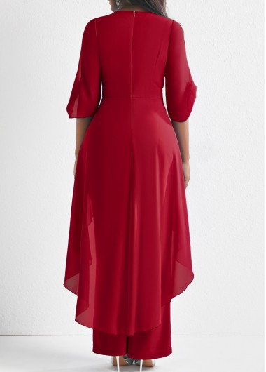 Wine Red jumpsuits & rompers,Plain Color jumpsuits & rompers,ROTITA Wine Red Flower Decoration Chiffon Jumpsuit