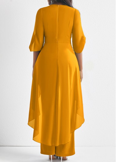 Ginger jumpsuits & rompers,Plain Color jumpsuits & rompers,ROTITA Ginger 3/4 Sleeve Flower Decoration Chiffon Jumpsuit