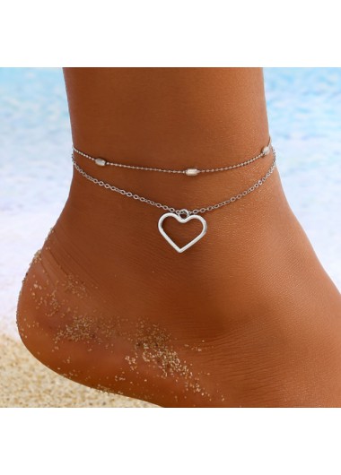 Silvery White jewelry,Silvery White Heart Detail Anklet Set