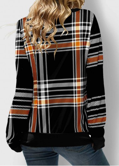 Black tops,Plaid tops,ROTITA Lace Up Plaid Black Halloween Design Sweatshirt