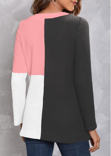 Dark Grey tops,Contrast Color tops,ROTITA Decorative Button Dark Grey V Neck T Shirt