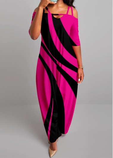 Hot Pink jumpsuits & rompers,Striped jumpsuits & rompers,ROTITA Striped Hot Pink Wide Leg Jumpsuit