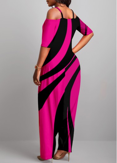 Hot Pink jumpsuits & rompers,Striped jumpsuits & rompers,ROTITA Striped Hot Pink Wide Leg Jumpsuit