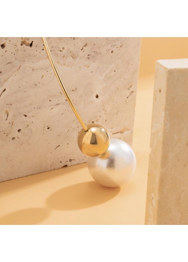 Gold jewelry,Metal Gold Asymmetrical Pearl Design Necklace