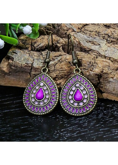 Purple jewelry,Teardrop Retro Metal Detail Purple Earrings