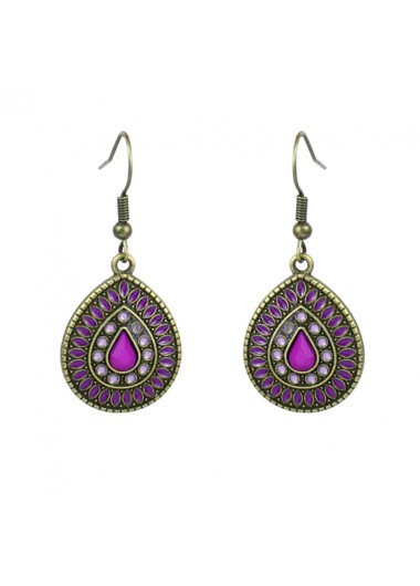 Purple jewelry,Teardrop Retro Metal Detail Purple Earrings